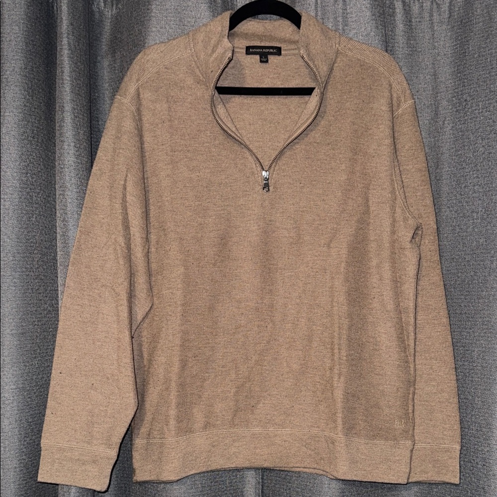 Banana Men's Beige Merino Quarter Zip Sweater